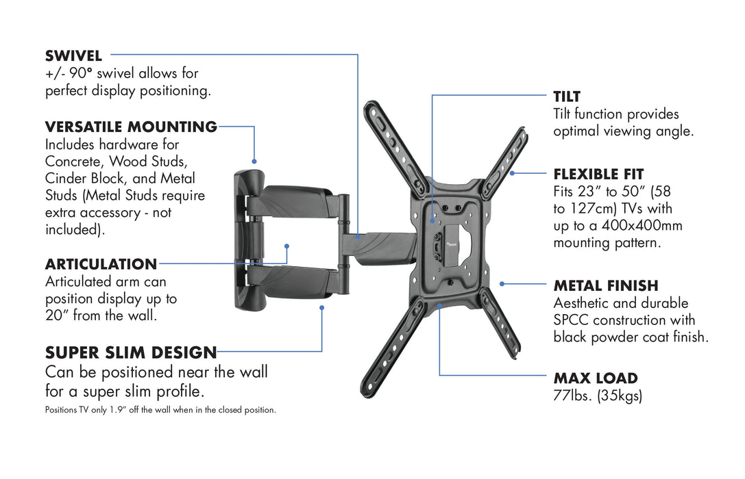 Starburst SB-2350ART Full Motion Single Arm | TV Wall Mount | PDI Hospitality