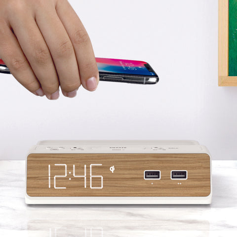 Station W Clock, Alarm, 2x USB, Wireless Charging