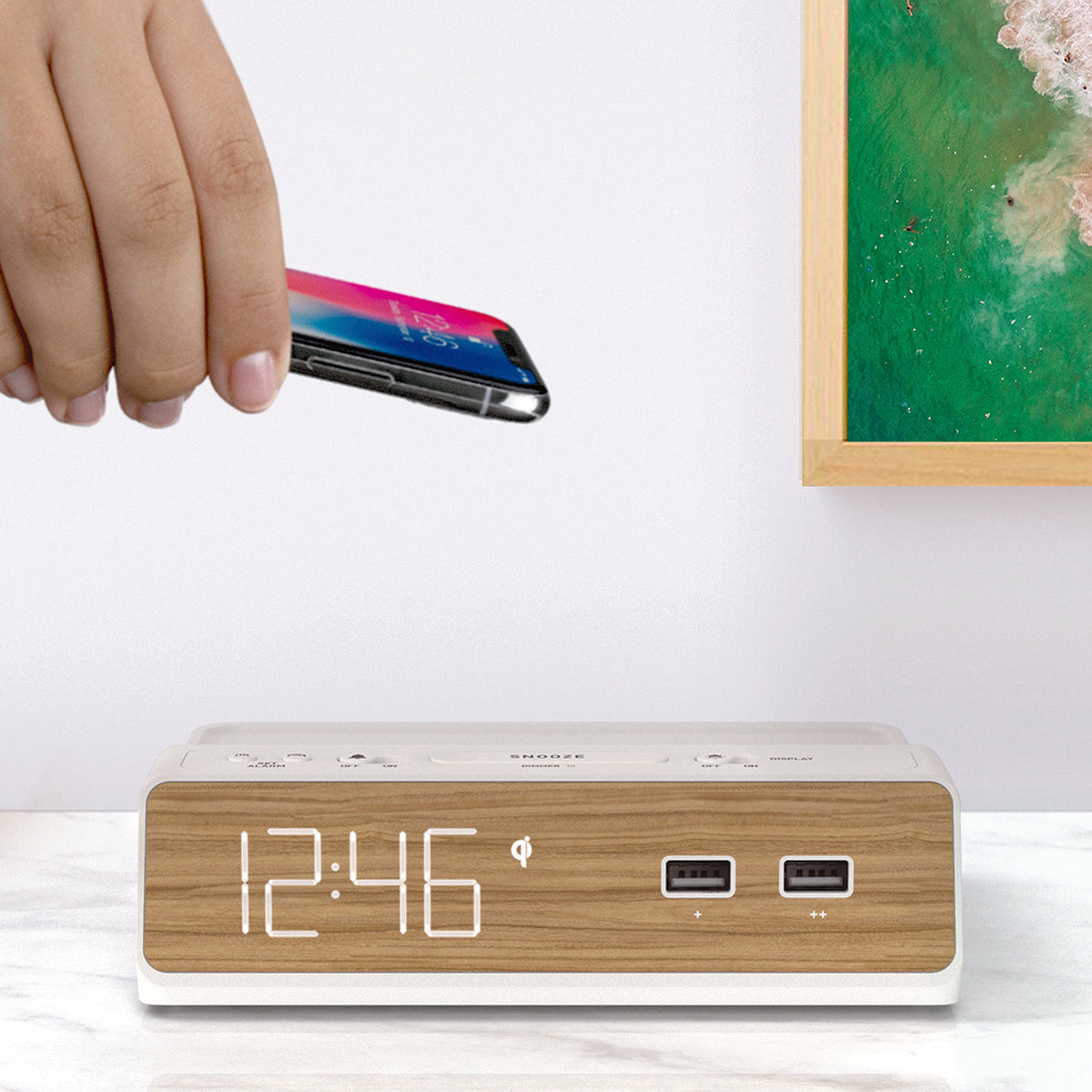 Station W  Clock, Alarm, 2x USB, Wireless Charging | Nonstop Alarm Clock | PDI Hospitality
